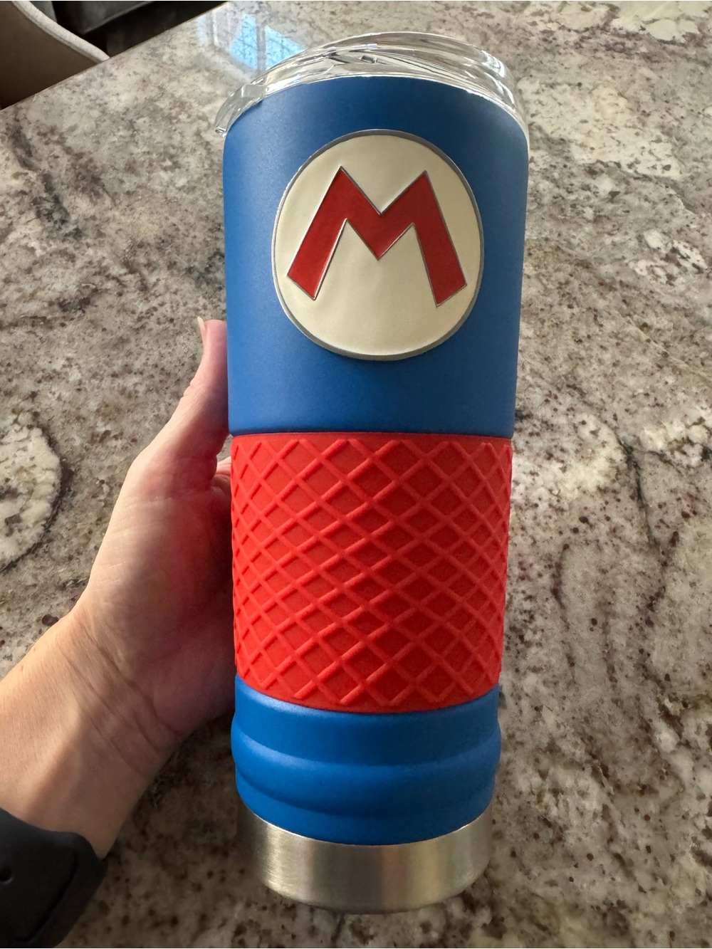 NWT Super Nintendo World insulated Blue and Red Travel Tumbler with M (Mario)